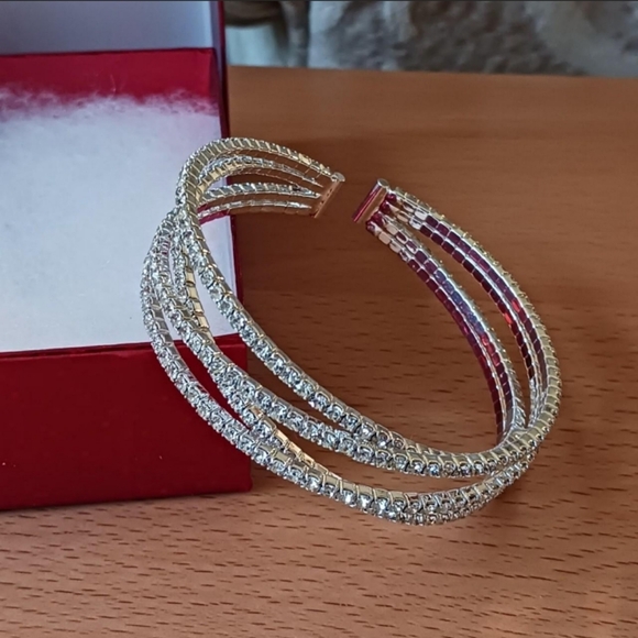 Silver Rhinestone Cuff Bracelet - Picture 10 of 10